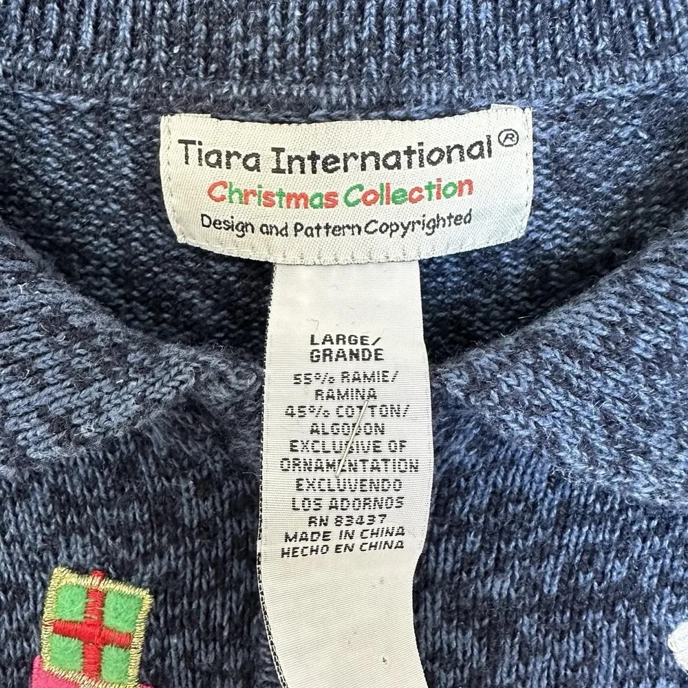 Tiara International Santa Christmas Cardigan Sweater Large Embellished VTG‎ 90s